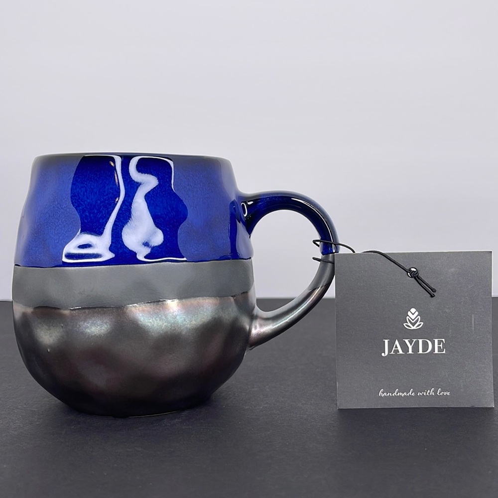 Potter's Corner Jayde Dip Royal Blue Dye Coffee Mug Hammered Bulb 16oz